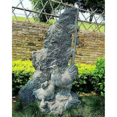 石雕公鸡，青石动物雕塑