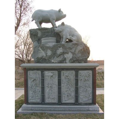 石雕猪雕，公园大理石猪雕塑，十二生肖石雕