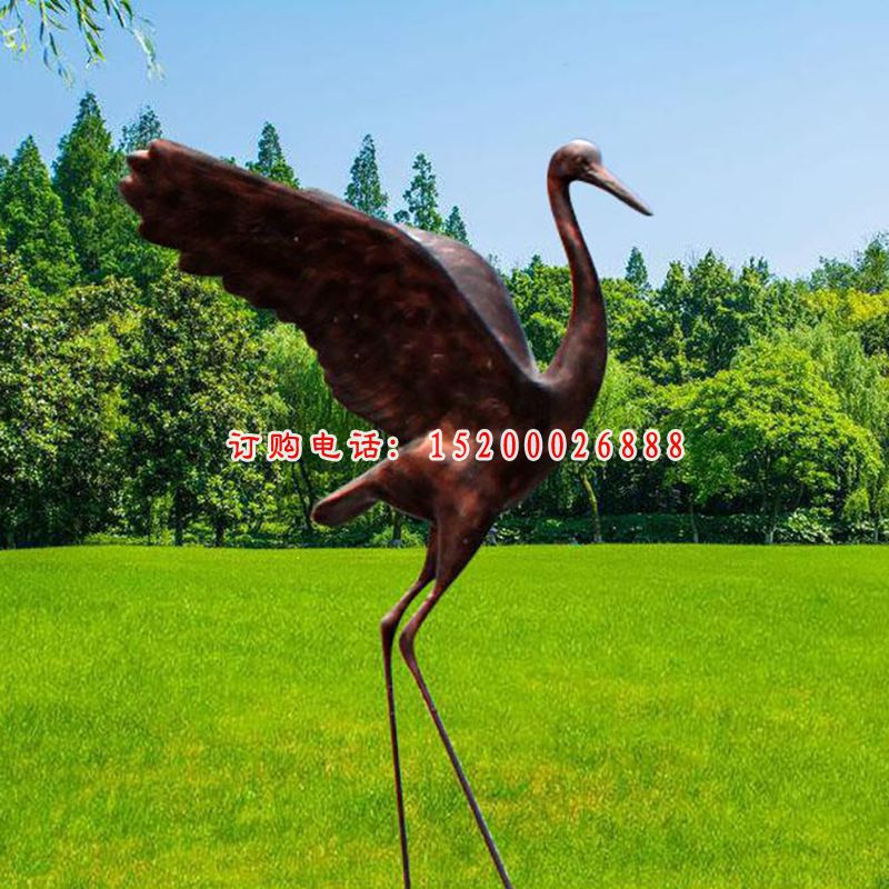 玻璃钢仿铜仙鹤，公园动物雕塑 (1)