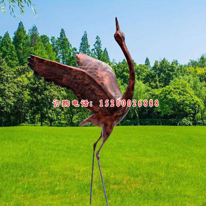玻璃钢仿铜仙鹤，公园动物雕塑 (6)