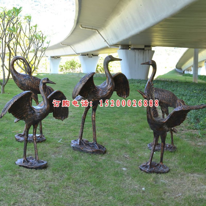 铜雕仙鹤雕塑，公园景观雕塑 (3)