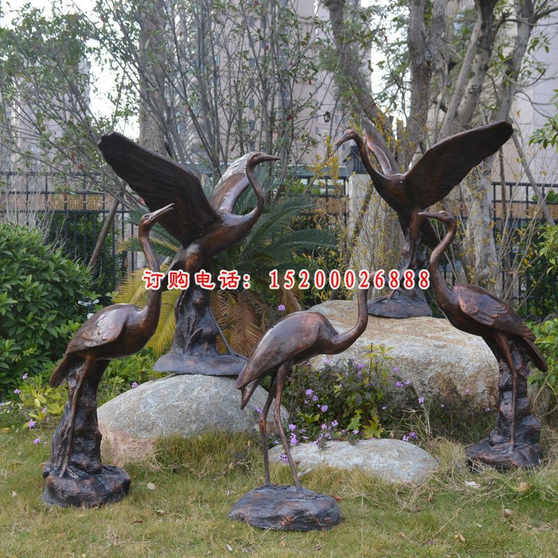 铜雕仙鹤雕塑，公园景观雕塑 (4)