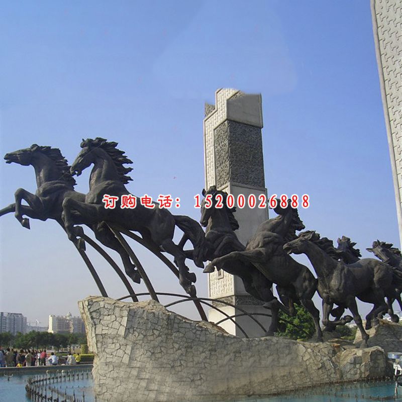 八马奔腾铜雕，广场景观铜雕