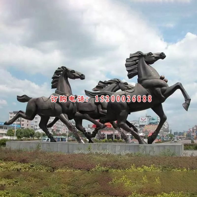 奔跑马铜雕，广场铸铜奔跑马雕塑