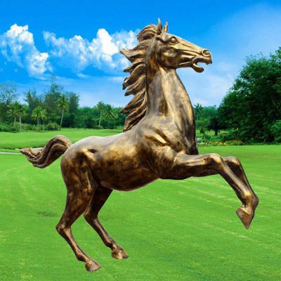 奔腾的铜雕马，园林动物雕塑 (7)