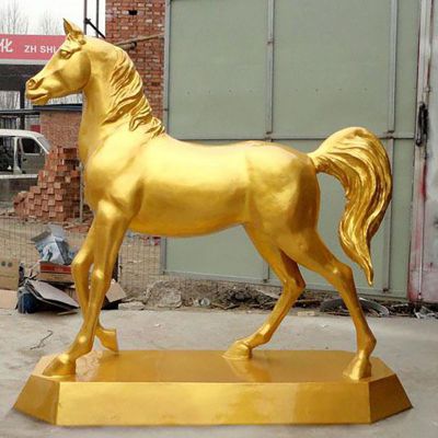 玻璃钢仿铜奔马，公园动物雕塑 (2)
