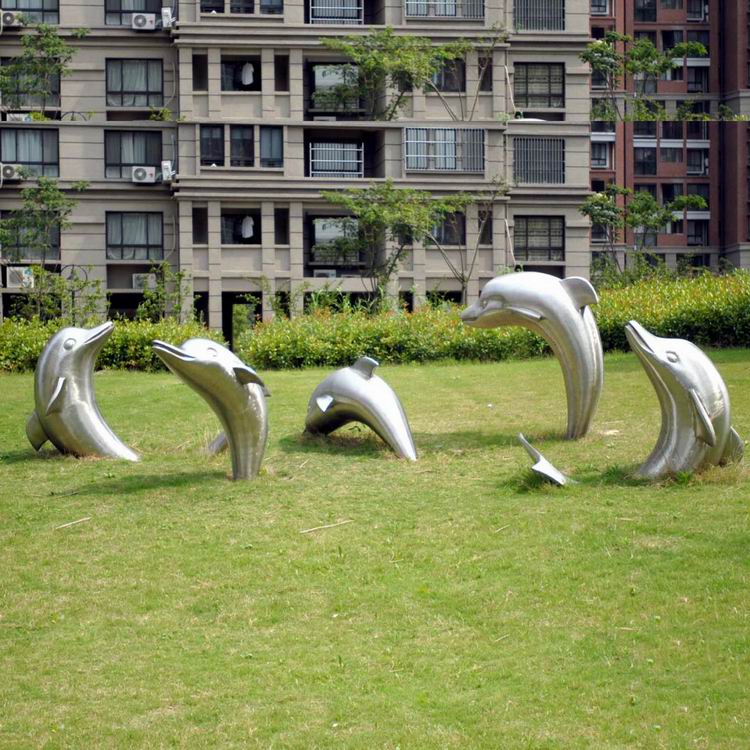 不锈钢海豚雕塑，公园不锈钢动物雕塑