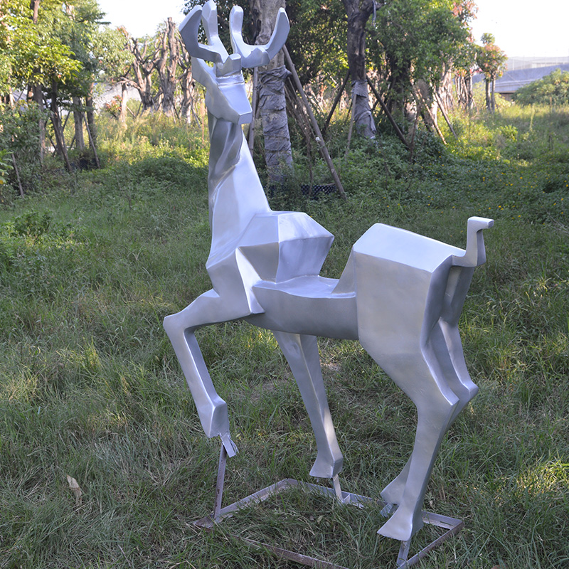 不锈钢几何鹿雕塑，公园动物雕塑 (5)
