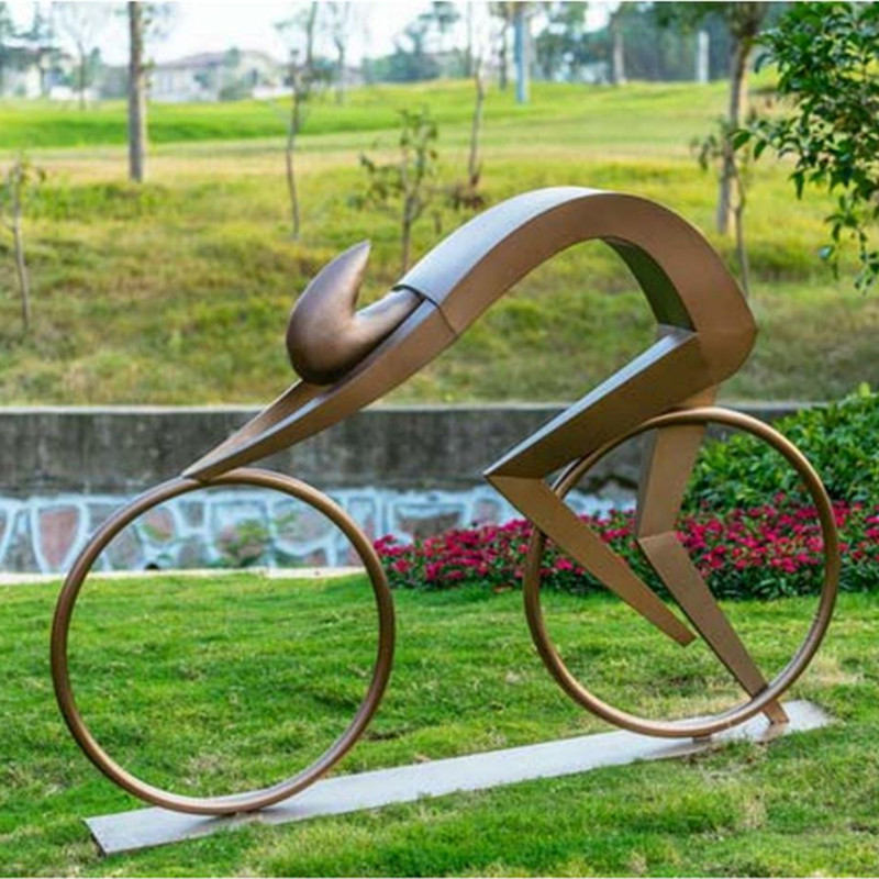 骑车人物雕塑，不锈钢抽象运动人物雕塑