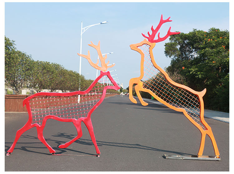 公园动物摆件 ，不锈钢网格鹿雕塑 (2)