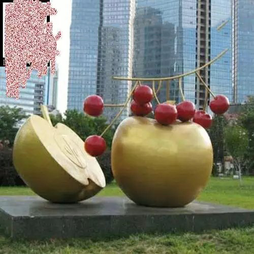 不锈钢苹果樱桃雕塑，公园不锈钢景观雕塑