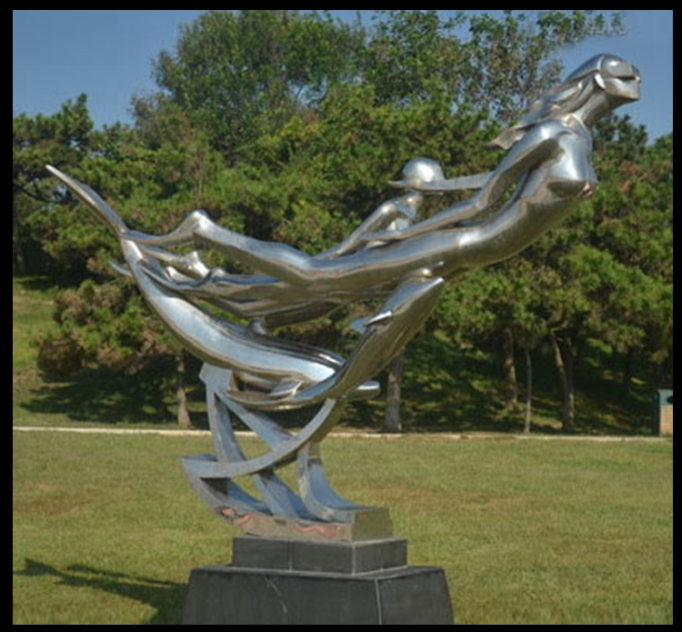 抽象人物跳舞户外广场景观，不锈钢人物雕塑