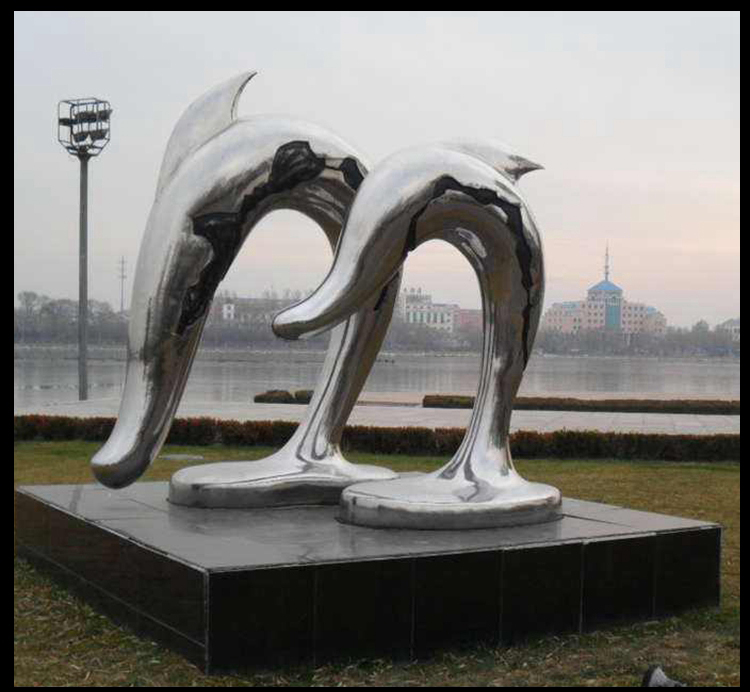 不锈钢海豚雕塑，公园景观摆件