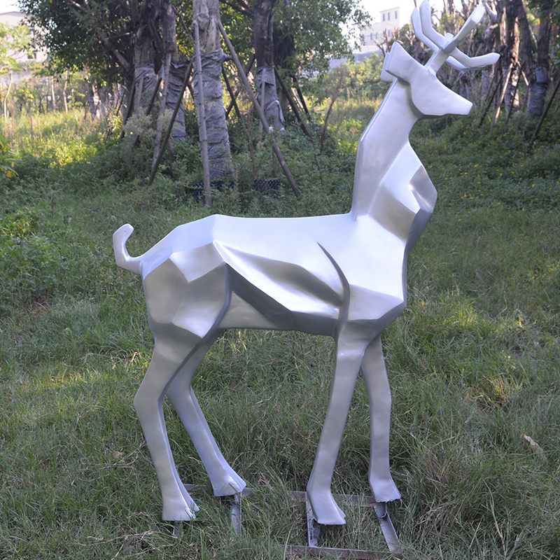 不锈钢几何鹿雕塑，公园动物雕塑 (2)