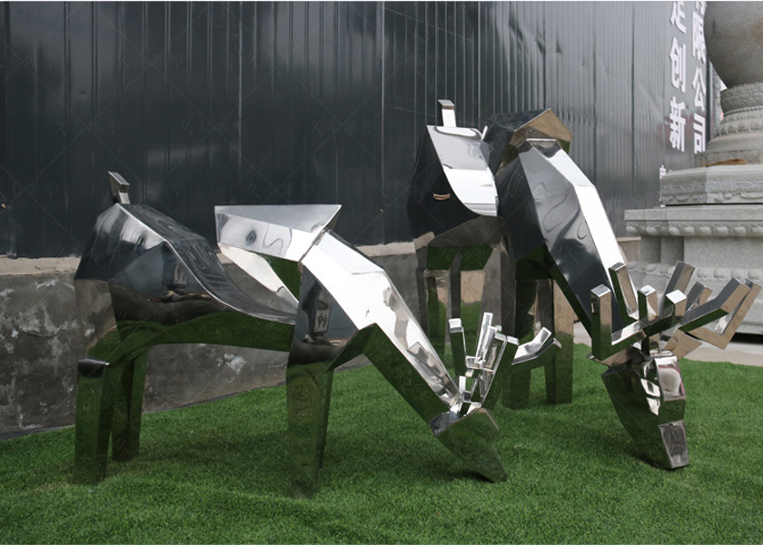 不锈钢几何鹿 公园抽象动物雕塑