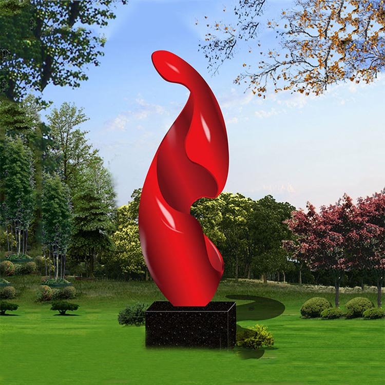 抽象创意红色丝带公园景观，不锈钢雕塑
