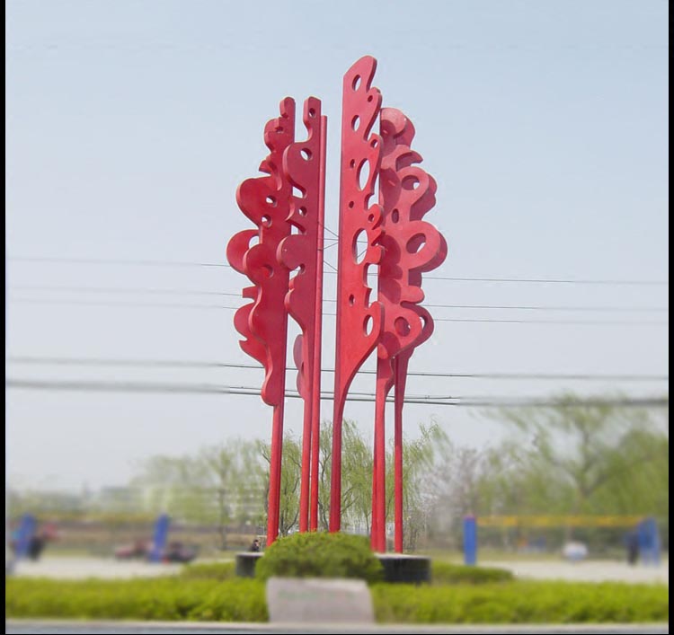 创意红色抽象景观雕塑，不锈钢雕塑