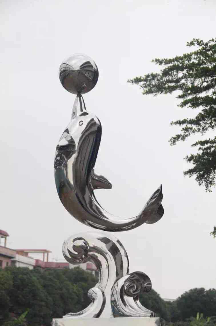 不锈钢顶球海豚，动物不锈钢雕塑_wps图片