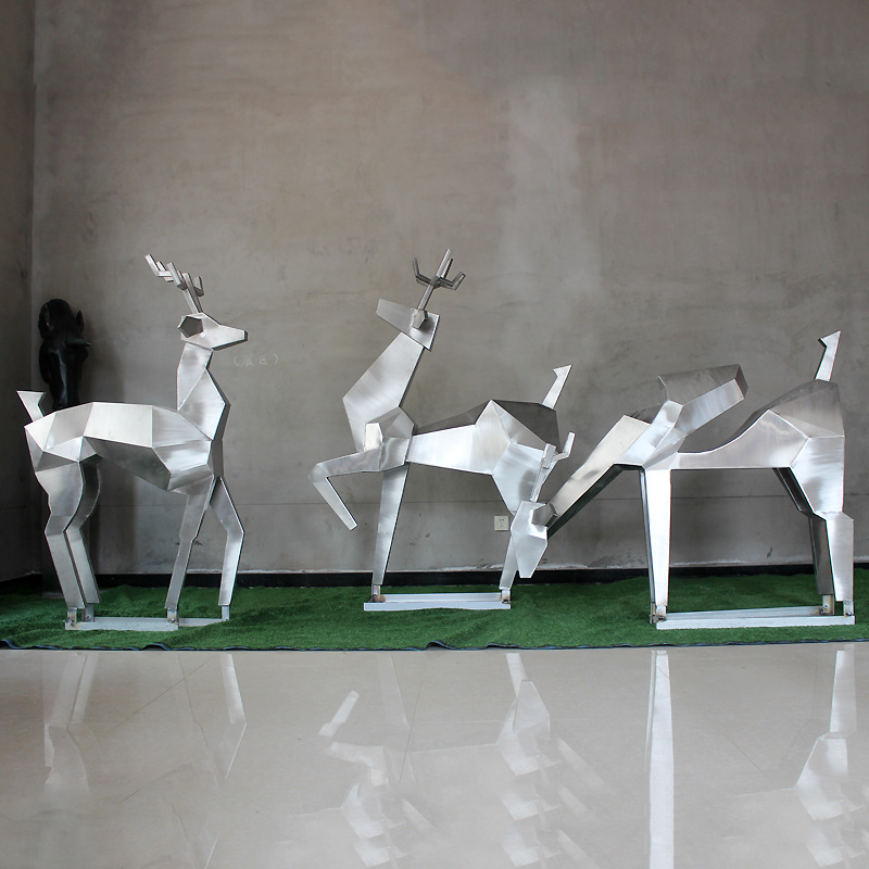  不锈钢广场动物梅花鹿雕塑    