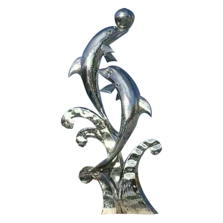 不锈钢海豚戏珠雕塑