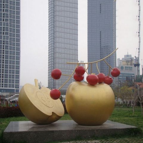 仿真不锈钢苹果雕塑 