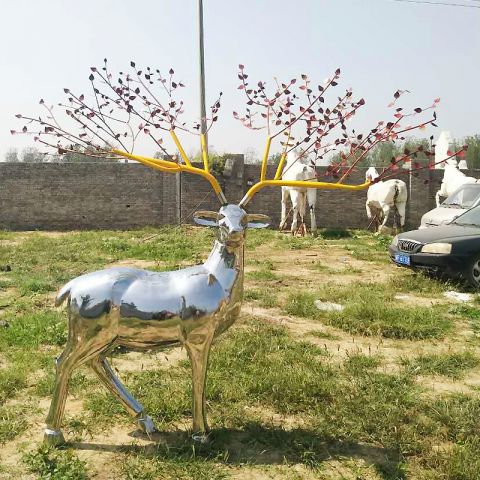 不锈钢动物鹿雕塑 