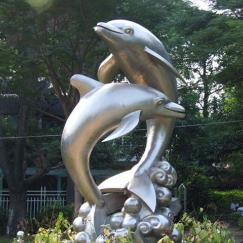 不锈钢景区动物海豚雕塑